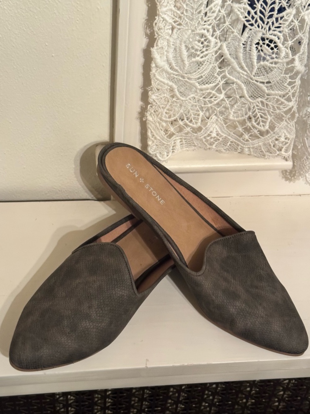 Sun + Stone Women's Charcoal Slip-On Pointed Mules